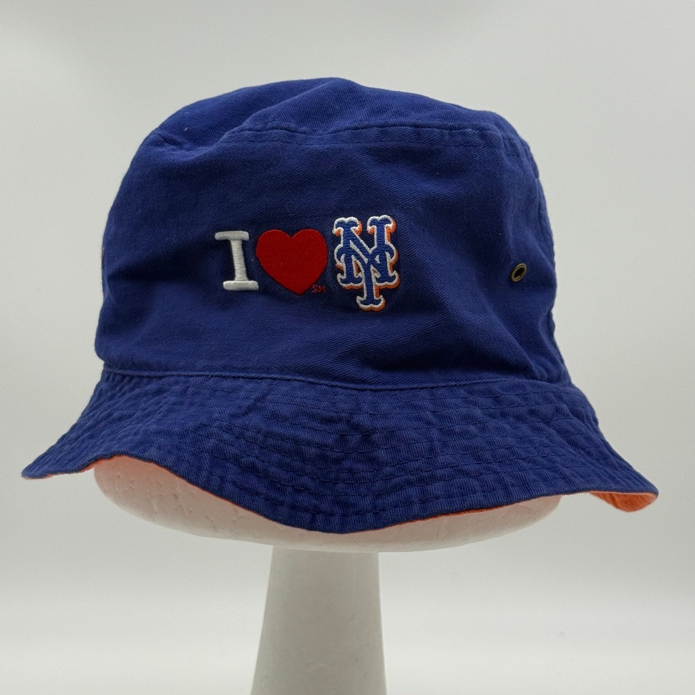 New York Mets Youth Bucket Hat BWM Global Blue Orange I Heart NY Sun Hat MLB